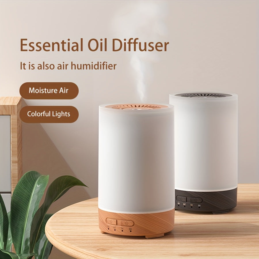 Humidificador de Aire con Tecnología de Onda Sonora y Difusor de Aromas de 150ml, Luz Nocturna de 7 Colores, Puerto USB Tipo C, Mini Difusor de Aceites Esenciales Silencioso para Dormitorio de Madera Colorida de 100ml