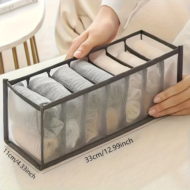 Caja de almacenamiento de tela plegable de 7 niveles para calcetines, ropa interior, corbatas y accesorios - Organizador de armario que ahorra espacio, diseño rectangular contemporáneo con marco negro, ideal para la organización del hogar, organizadores