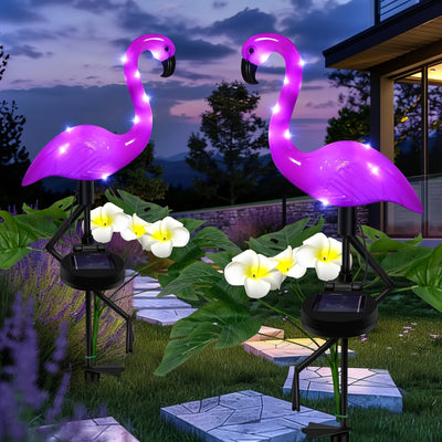Lámpara solar decorativa para exteriores con forma de flamenco y hojas verdes, ideal para decoración de jardines y caminos, batería de 600 mAh, interruptor de encendido/apagado, regalo perfecto para ocasiones especiales, 50.8 cm