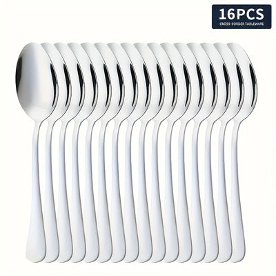 Juego de 16 Cucharas de Acero Inoxidable Plateado, Cuchara para Sopa, Cuchara Ralladora y Mezcladora - Adecuadas para Sopas, Café y Postres - Lavavajillas Seguro - Utensilios Esenciales para Hogar y Restaurante