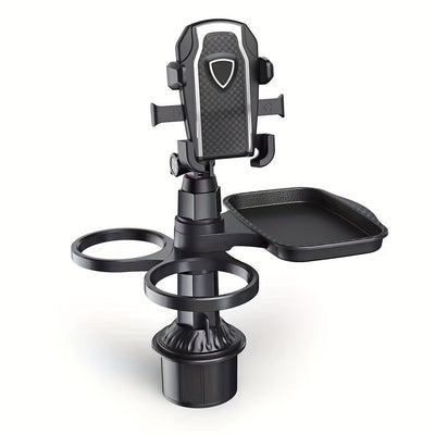 Bandeja Giratoria 360° para Consola de Auto - Soporte para Teléfono y Navegación con Porta Hamburguesas/Comida, Organizador de Tazas de Café - Bandeja Multiusos de Plástico Duradero para Viajes Seguros, Mesa de Coche Resistente
