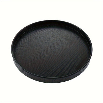 1pc Bandeja de Servir Té de Madera Maciza Redonda Negra con Diseño de Bambú - Elegante Bandeja de Presentación para Snacks, Café y Té Chino, Opciones de Diámetro de 21/24/27/30cm, Bandeja de Té
