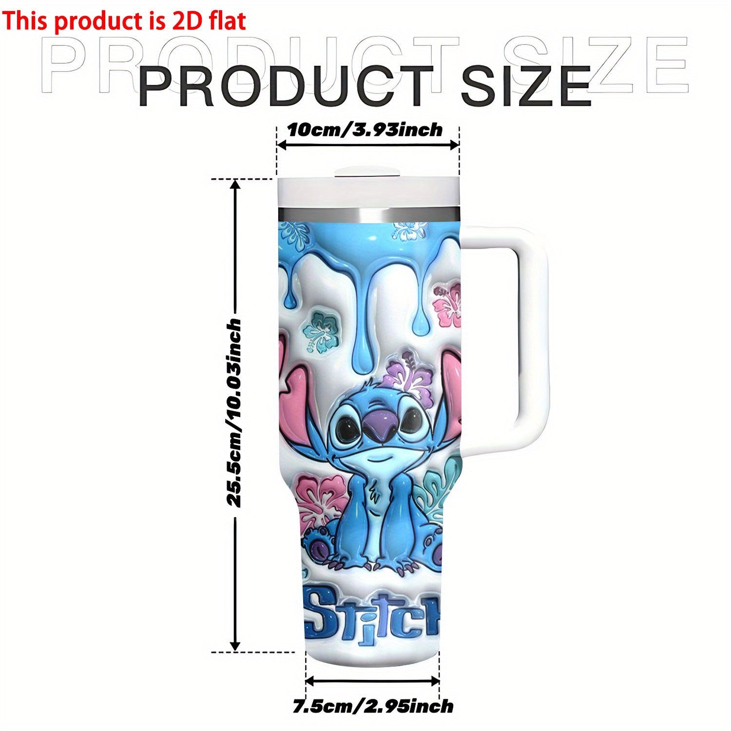 Botella de agua de acero inoxidable Stitch de 40 onzas con pajita y asa - Taza de viaje aislada, de alta calidad, reutilizable, solo lavable a mano, perfecta para fanáticos y regalos.