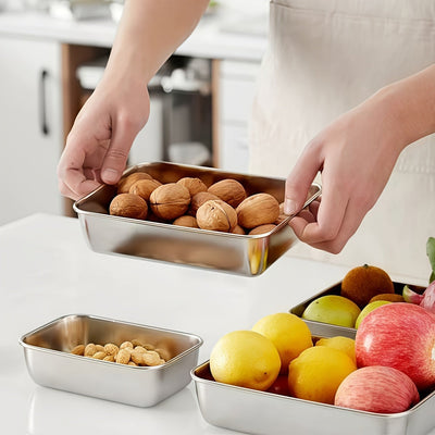 8 piezas de recipientes de almacenamiento de acero inoxidable grandes y medianos con tapa, contenedores cuadrados para alimentos, organizador de refrigerador, cajas de almacenamiento para exteriores, utensilios de cocina