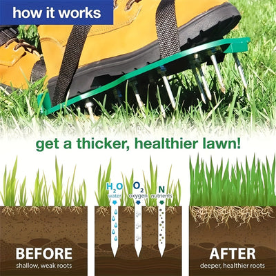 Par de Zapatos con Púas para Jardín - Aerador Manual de Suelo con Correas Ajustables, Clavos de Plástico/Metal Duraderos para el Cuidado del Césped y Trabajo en el Jardín - Herramienta para Aflojar la Tierra Uniformemente para Propietarios y Paisajistas