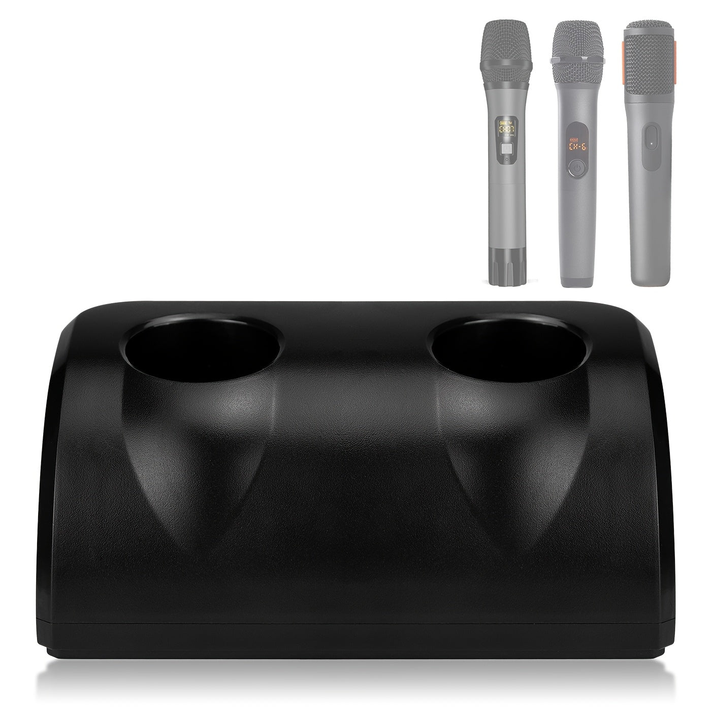 1pc Soporte de micrófono inalámbrico de doble ranura Heikuding, base de almacenamiento de escritorio de plástico para el hogar, fiesta, KTV - Negro
