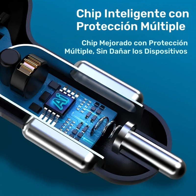 1 con 6 cargadores de teléfono móvil ultra-rápidos, pantalla digital de detección de voltaje inteligente, adecuado para USB y Tipo-C, adaptador de cargador de coche, cargador de coche