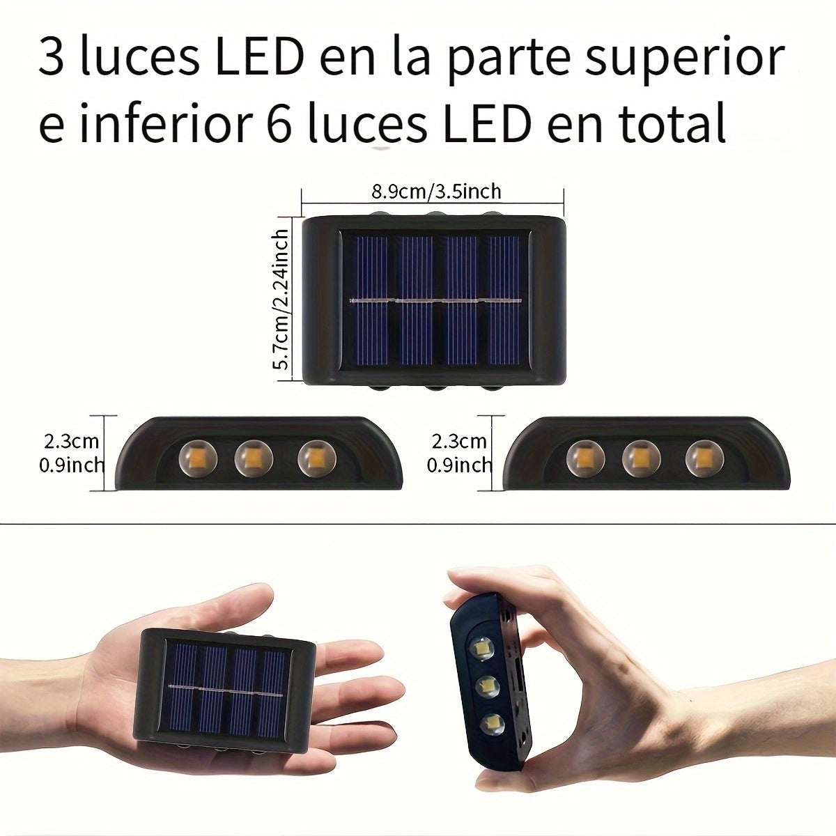 Luz de pared solar - Luz de camping al aire libre con 6 LED, iluminación de doble color para patio, calle, paisaje, decoración de jardín, regalo de Navidad