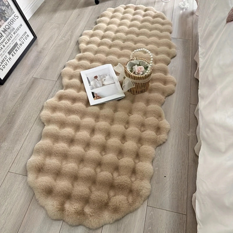 Alfombra suave de pelo sintético de conejo con diseño de olas - Lavable a máquina, antideslizante, de poliéster, decorativa para sala, dormitorio, oficina y porche - Barrera de humedad, liviana, forma irregular