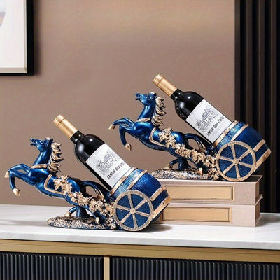 Elegante estante de vino azul para caballo - Diseño de resina lujoso con detalles dorados, ideal para cocina, comedor y decoración del hogar, perfecto para el Día de San Valentín, decoración de caballos.