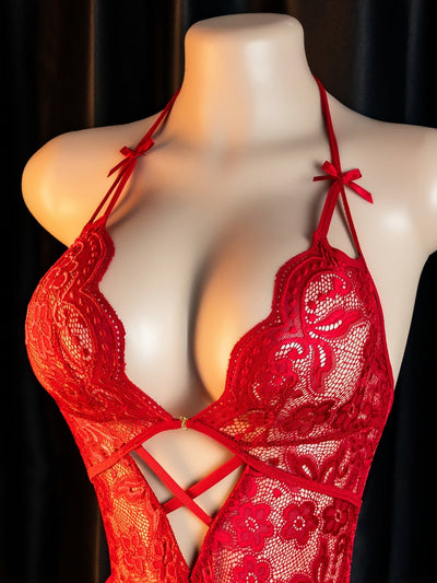 Lencería sexy, diseño de entrepierna abierta, mono esqueleto de encaje, elegante mono para mujer, ropa de seducción para la cama, bata de pasión