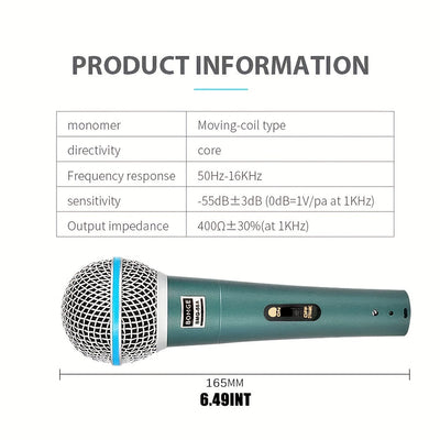 Micrófono vocal dinámico profesional con cable BOMGE, verde oscuro, Beta 58 BMG 58A, de mano, interruptor de encendido/apagado, cable XLR, con alimentación enchufable, para canto en el escenario, karaoke, juegos, videoconferencia, transmisión, estudio, D