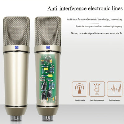 Microfono Condensador U87 XLR, Micrófono Profesional Cardioide para Grabación, Podcasting, Doblaje y Transmisión en Vivo – Incluye Fuente de Alimentación DC, Soporte y Cable de 250 cm / 98.43 Pulgadas