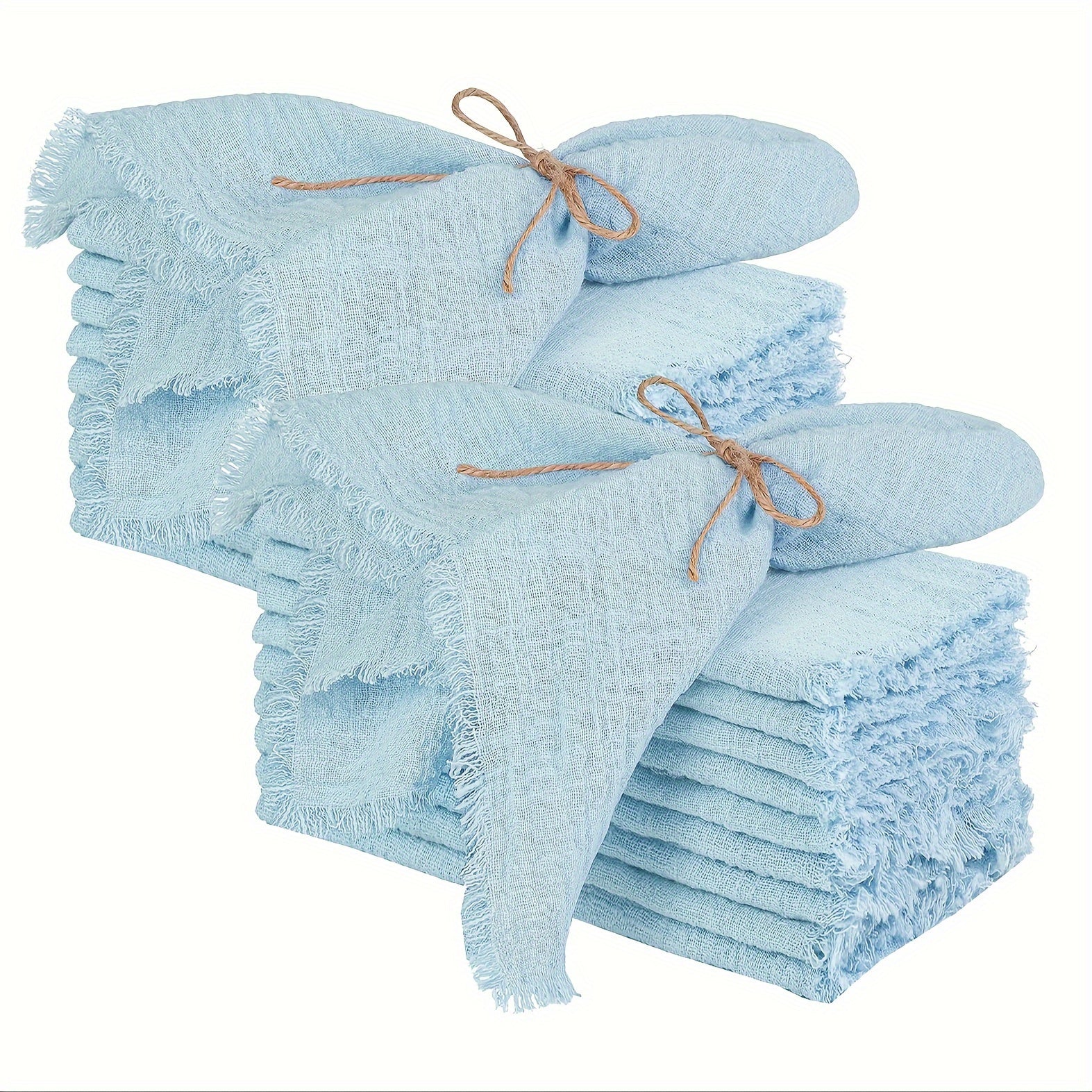 20pcs Servilletas de Algodón Gasa Retro 32x32cm para Decoración de Mesa de Boda y Navidad, Hechas a Mano con Borlas