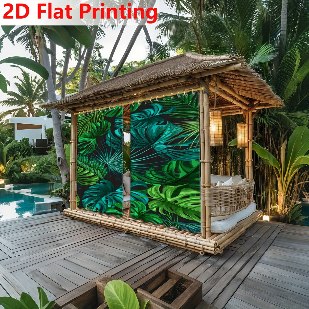 2D Cortinas de Impresión Plana, 2 Piezas de Cortinas Digitales para Exteriores con Patrón de Helecho Verde Profundo, Decoración Primavera/Verano para Ambiente Artístico Natural, Adecuadas como Cortinas de Puerta, Ventanas, Patio, Telas de Fondo, Decoraci