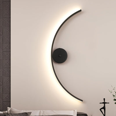 1 pieza de moderno reloj de pared de metal, lámpara de pared de media luna LED, reloj de pared mate negro, muy adecuado para dormitorio, sala de estar, pasillo, escaleras, hotel, restaurante, decoración.