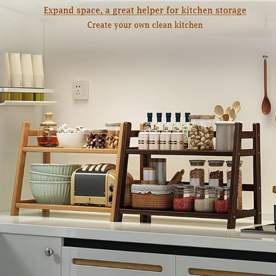 Organizador de cocina vintage estilo ratán de 2 niveles, estante para especias transpirable, repisa para baño y dormitorio, ideal para cosméticos y tazas (diseño ahorrador de espacio)