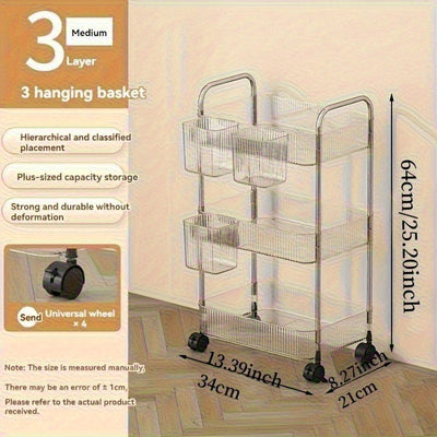 Carrito de almacenamiento acrílico giratorio de 3 niveles, ideal para baño, cocina y sala de estar, caja de pañuelos transparente multicapa con 3 marcos de aleación, diseño giratorio de 360°, carrito portátil, fácil acceso, construcción moderna en plásti