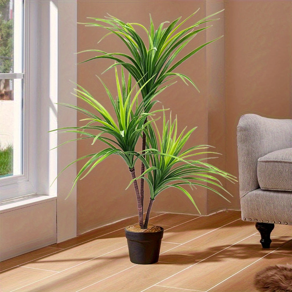 1pc 3-Cabezas Dracaena Planta Artificial - Plástico Resistente a los Rayos UV para Decoración de Interior/Exterior, Bodas, Jardín, Patio, Sesiones de Fotos - Sin Mantenimiento Regalo de Vacaciones para Acción de Gracias, Navidad, Día de la Madre, Día del