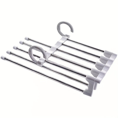 1 perchero de metal de 9 niveles con revestimiento antideslizante, diseño en acero inoxidable, incluye 5 ganchos, reduce el desorden hasta un 80%, ideal para jeans ajustados y vaqueros