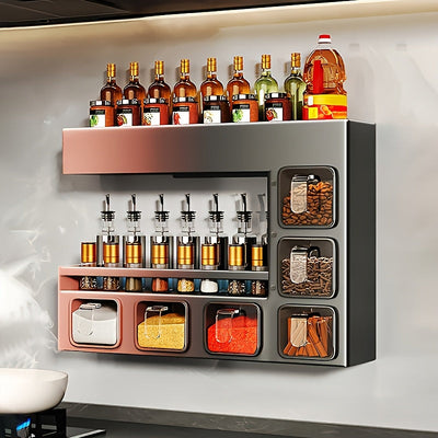 Joybos Estante de Especias de Metal Montado en la Pared con 6 Contenedores Colgantes para Especias - Sellado para Resistencia a la Humedad, Instalación Rápida, Ideal para Almacenamiento de Condimentos de Alimentos