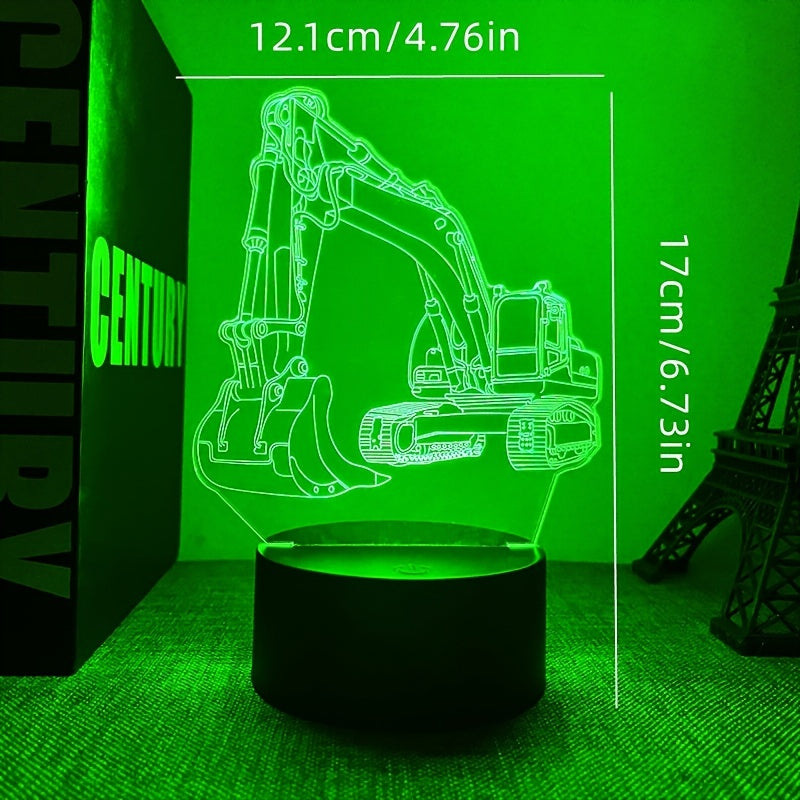 1 Unidad, Luz Nocturna De Ambiente Estilo 3D, Alimentado Por USB, Con Diseño De Excavadora, Creativa, Con Base De Color Oscuro, Con Botón Táctil, Ideal Para El Escritorio, Medidas 6,73 "X 4,76"