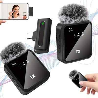 Micrófono inalámbrico profesional con condensador omnidireccional para podcasts de video, entrevistas y vlogs - USB Type-C, batería de litio recargable, 300mAh, conectividad 2.4G/3G/4G/5G, grabación de entrevistas | Micrófono inalámbrico | Recogida omnid