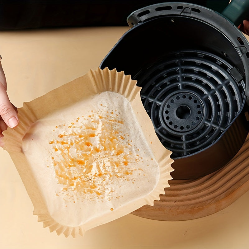 Papel de horno para freidora de aire de 50 unidades para hornear, asar y microondas - No adherente, hojas individuales fáciles de limpiar - Adecuado para uso comercial y doméstico, Material: Papel, Forma del artículo: Hoja individual