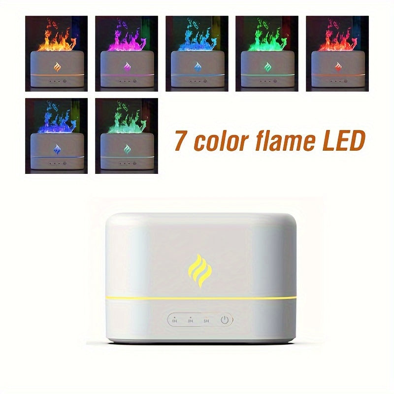 1 pza Humidificador ultrasónico de simulación de flama, difusor de cicloterapia, difusor de iluminación con 7 colores, filtro libre de USB, difusor de aceite esencial, aire fresco para dormitorio, viaje
