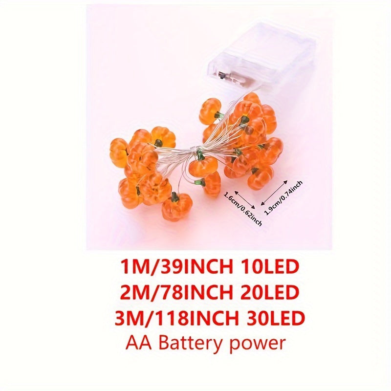 Luces de cadena LED en forma de calabaza - Luz cálida amarilla alimentada por batería, duradera, con cable de cobre, para decoración de fiestas navideñas en interiores, fiestas, celebraciones, ambiente festivo, iluminación festiva, accesorios de celebrac