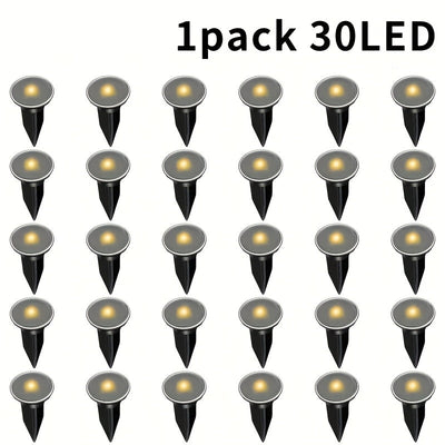 30 luces solares para exteriores, iluminación cálida amarilla, luces de plástico para césped, jardín y decoración de villas, ambiente navideño, luces solares para exteriores