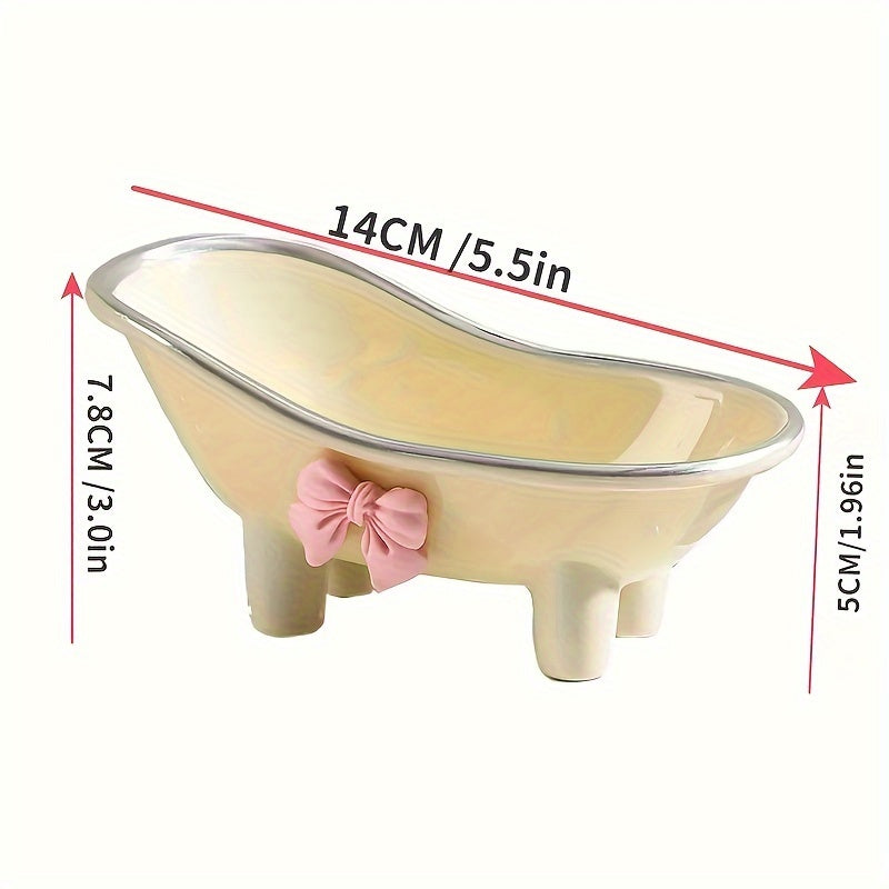 Portajabones ovalado encantador con moño rosa - Soporte para jabón de resina para baño, accesorio de baño creativo y lindo, portajabones con acabado brillante