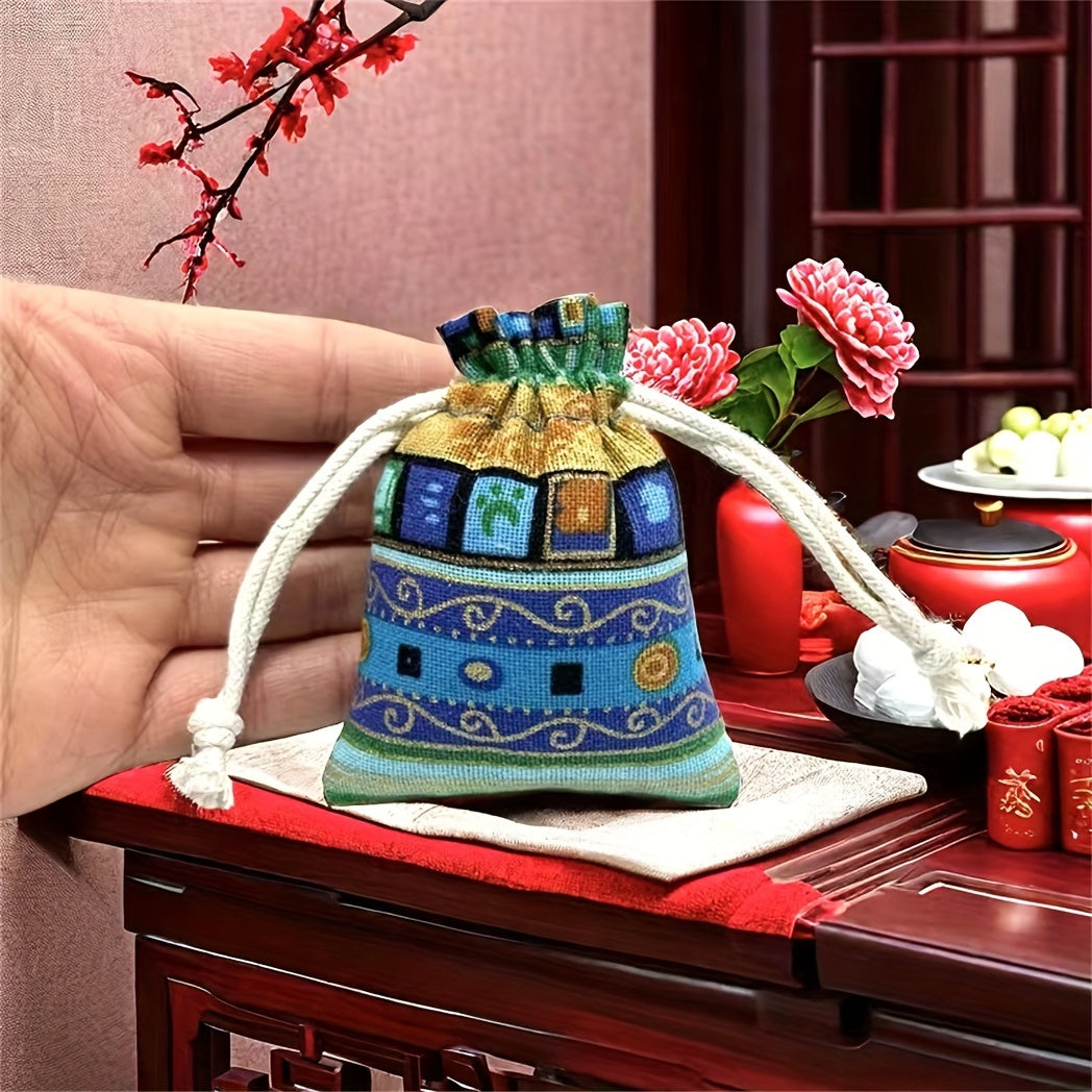 Bolsa de Regalo con Estampado Egipcio y Cordón Ajustable - Tamaños Variados en Colores Vibrantes, Tejido Duradero para Almacenamiento de Joyas, Regalos de Navidad, Detalles de Fiesta y Decoración del Hogar, Bolsa de Almacenamiento de Regalos | Accesorio