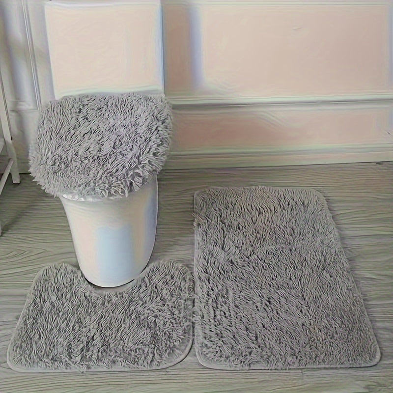 Juego de 3 Alfombras de Baño Lujosas, Diseño Geométrico, Tela, 600gsm, Grosor de 1cm, Base de Goma, Material de Poliéster, Tapete para Baño