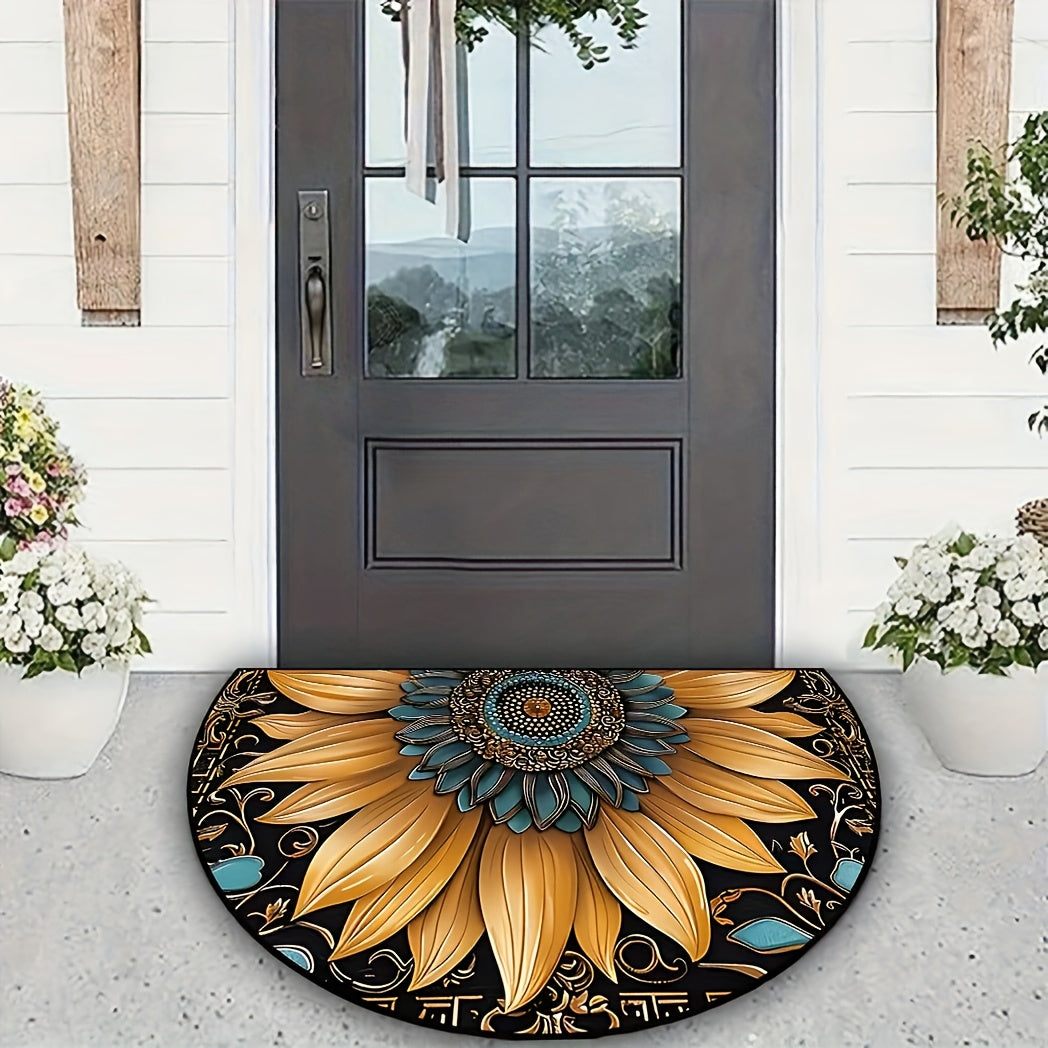 1pc Alfombra de Bienvenida de Girasol - Duradera, Antideslizante para Interior/Exterior con Diseño de Mandala Vibrante en Azul y Dorado, Perfecta para Dormitorio, Cocina, Baño, Patio - Decoración de Hogar Elegante, Regalo de Decoración de Girasol