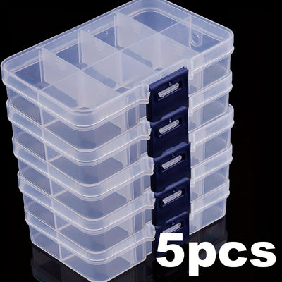 5/10piezas BEADIA Caja de almacenamiento de plástico transparente, estilo casual, forma cúbica, partición ajustable -8 compartimentos, cubierta de hebilla a prueba de polvo, contenedor de clasificación multifuncional para almacenamiento de cuentas, joyer