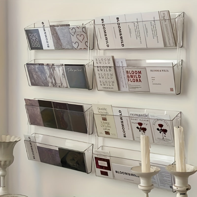 Organizador de archivos de pared acrílico, soporte de tarjetas transparente para uso en la oficina y el hogar, acabado pulido, multiusos, adecuado para varios tipos de habitaciones, estante colgante.