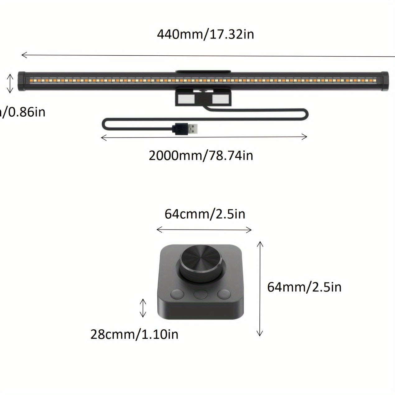 Barra de Luz de Monitor Elegante con Alimentación USB y Mecánica para Switch & Control Remoto Inalámbrico, Atenuación Continua, 92 LED, Temperatura de Color Ajustable de 3000-6500K, Acabado Metálico Mate - Ideal para Hogar & Oficina, Monitor Portátil