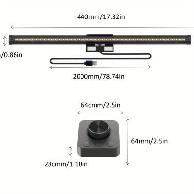 Barra de Luz de Monitor Elegante con Alimentación USB y Mecánica para Switch & Control Remoto Inalámbrico, Atenuación Continua, 92 LED, Temperatura de Color Ajustable de 3000-6500K, Acabado Metálico Mate - Ideal para Hogar & Oficina, Monitor Portátil