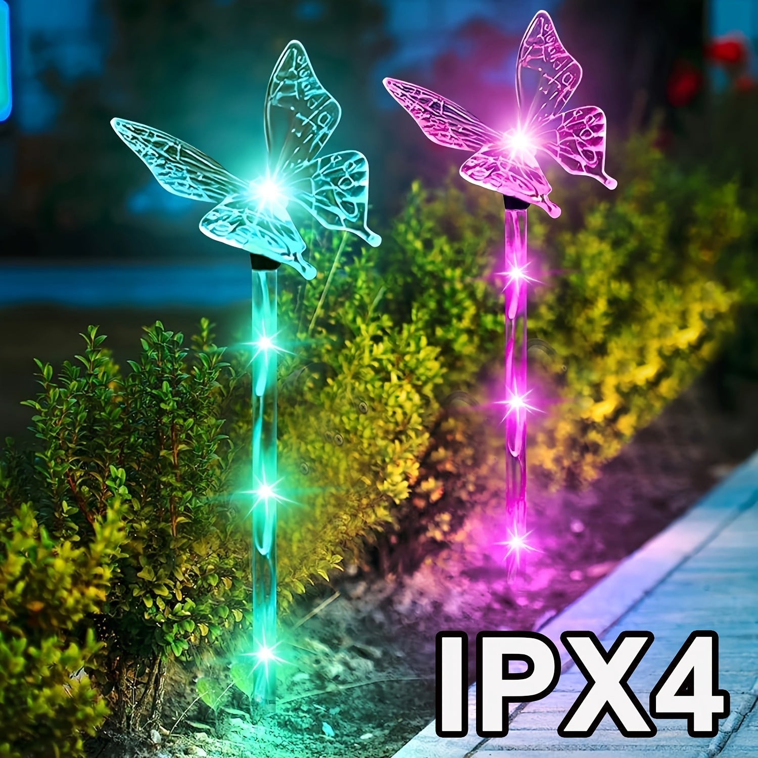 Juego de 4 luces solares en forma de mariposa, luces de jardín de plástico con montaje semi empotrado y 8 modos, iluminación decorativa exterior alimentada por energía solar para el jardín, patio, parterres y decoración del hogar.