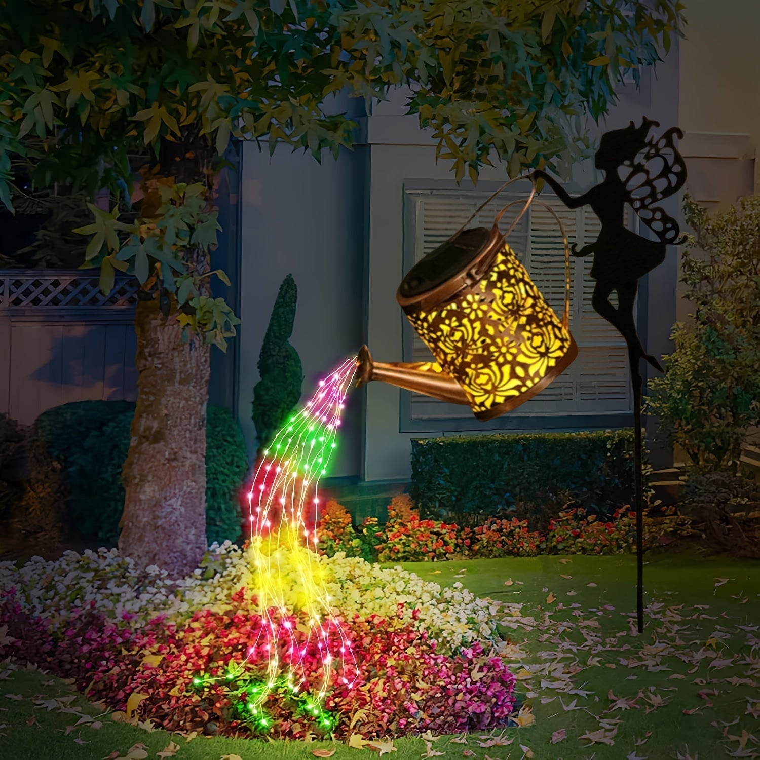 Regadera solar con luces LED de colores, lámpara de jardín de metal estilo vintage, perfecta para Navidad, Halloween, San Valentín y decoración universal, funciona con pilas de níquel, sin plumas, carga solar, capacidad de 600 mAh.