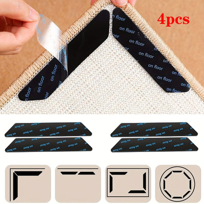 Paquete de 4/8/16 fijadores antideslizantes para alfombras de alta calidad, pegatinas adhesivas dobles para alfombras - , adecuado para salón, comedor y baño en pisos de madera, azulejos, etc. superficies - previenen el deslizamiento y las esquinas rizad