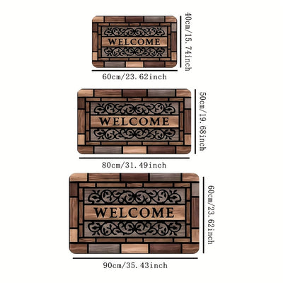 1 alfombra de bienvenida rústica - Resistente, antideslizante de poliéster con respaldo de PVC, diseño elegante en marrón para entrada y decoración del hogar, felpudo para puerta principal