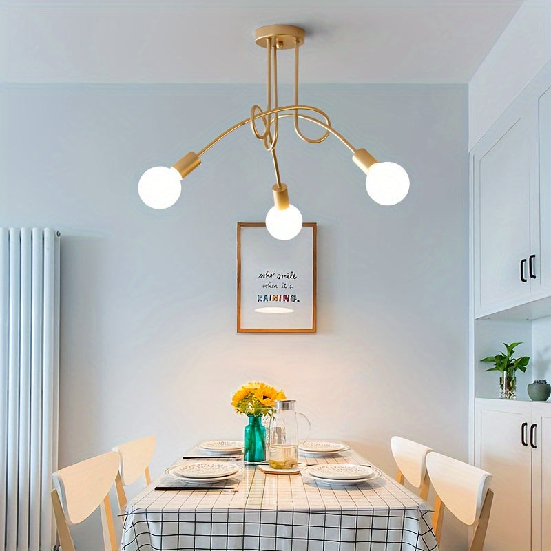 1 pieza de luz de techo dorada, luz de techo de tubo curvado de tres cabezas, adecuada para sala de estar, dormitorio, estudio, cocina, oficina, hotel (base de bombilla E26 - bombilla no incluida)