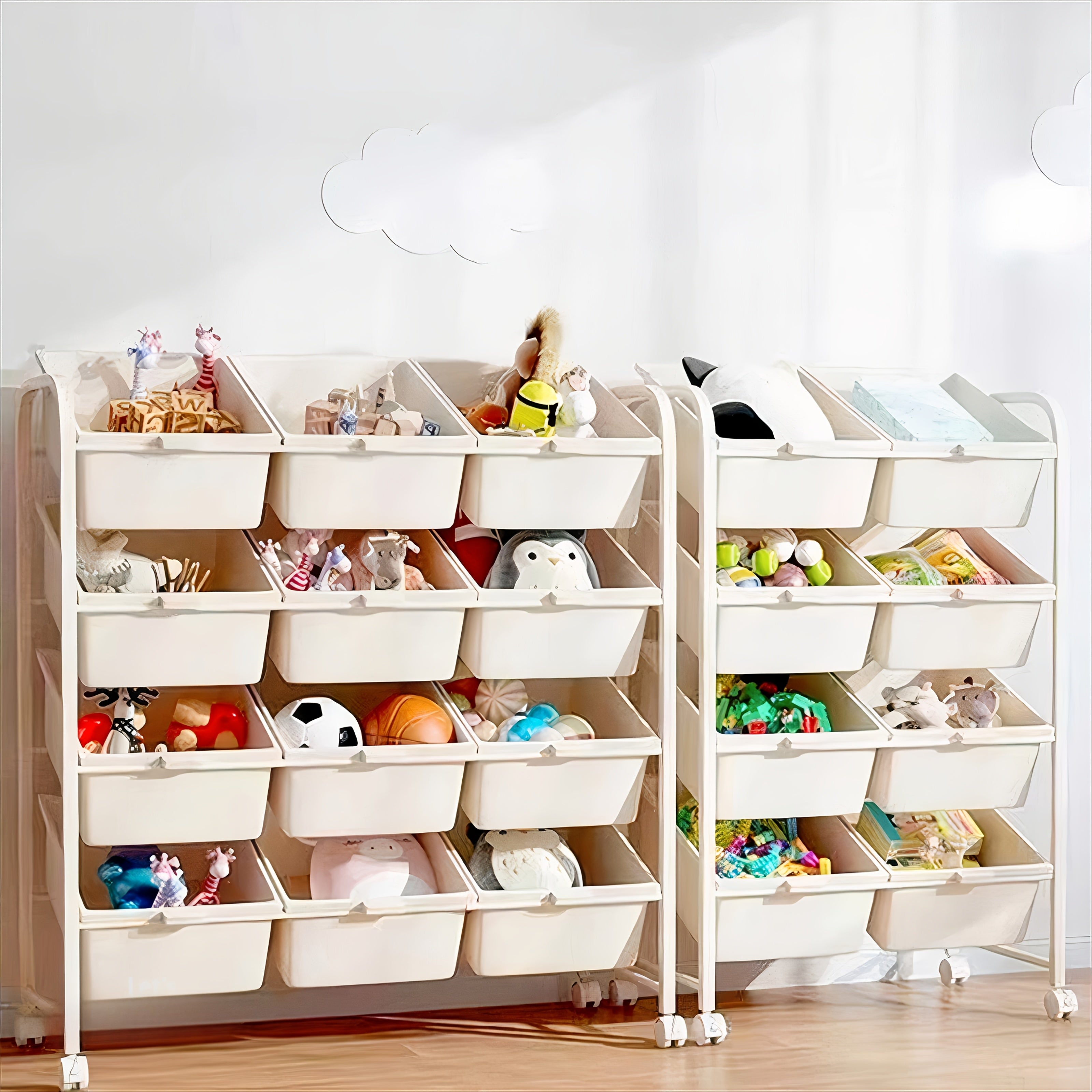 Carrito de almacenamiento giratorio de 2/3/4/5 niveles con ruedas - Estructura de acero resistente con estantería modular con contenedores de plástico extraíbles, organizador móvil fácil de ensamblar para el hogar y la oficina - Blanco, estantería para l