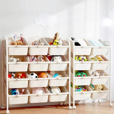 Carrito de almacenamiento giratorio de 2/3/4/5 niveles con ruedas - Estructura de acero resistente con estantería modular con contenedores de plástico extraíbles, organizador móvil fácil de ensamblar para el hogar y la oficina - Blanco, estantería para l