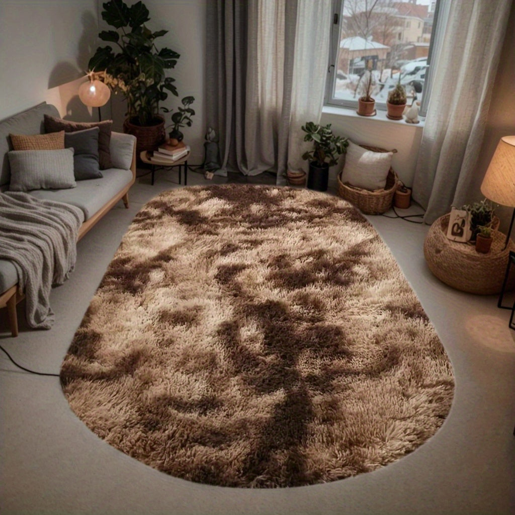 Alfombra ovalada de felpa suave con diseño tie-dye, gruesa y de fibra de poliéster, para dormitorio y uso en interiores, liviana y antideslizante, lavable a mano y en lavadora, fácil de limpiar, decoración para mesa de centro y puerta, ideal para sala de