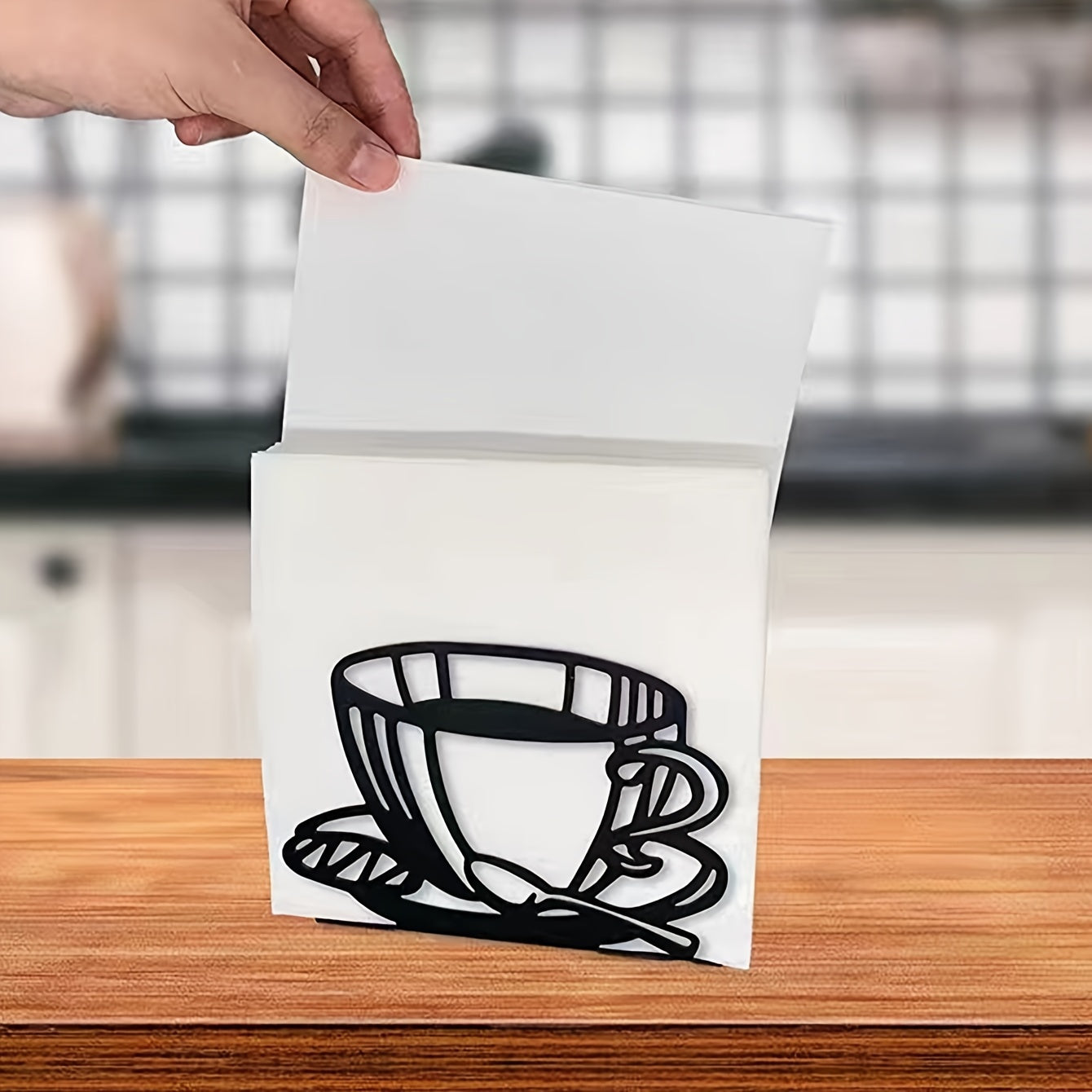 1pc Organizador de Servilletas y Papel de Hierro Fundido Resistente - Diseño de Taza de Café, Decoración para Mesa, Organizador de Encimera de Cocina para Comedor o Restaurante, Dispensador Elegante de Servilletas para Hogar o Uso Comercial, Accesorio So