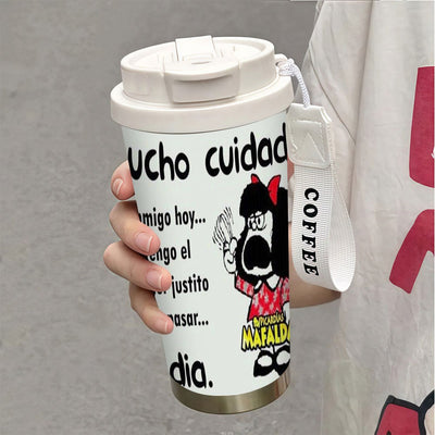 1 vaso térmico de acero inoxidable 304 de 18 oz con doble pared, tapa a prueba de fugas y correa para transportar, ideal para bebidas calientes y frías, listo para regalo, uso en oficina, gimnasio o casa