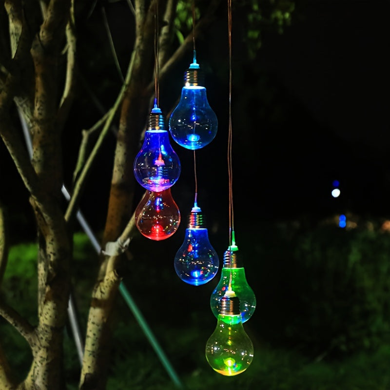 Luces de pendiente de carillón eólico LED de colores alimentadas por energía solar, lámpara de montaje semicolgante a prueba de agua con sensor de luz, accesorio de jardín colgante decorativo solar, juego de 6 bombillas, sombrillas de plástico, batería d